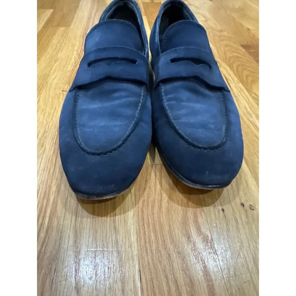 To Boot New York Adam Derrick Men 9.5 Navy Blue Suede Penny Loafers Italy